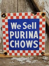 VINTAGE PURINA CHOWS PORCELAIN SIGN DOG CAT PET FOOD LIVESTOCK FEED MANUFACTURER picture
