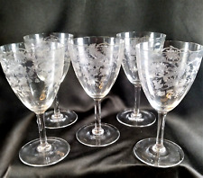 5 Antique Heisey Sabrina Stem Water Glasses Clear Floral Etched Optic Panel Bowl picture