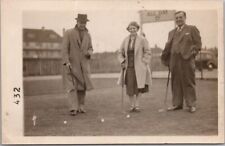 Vintage 1920s England GOLF Real Photo RPPC Postcard Threesome on Putting Green picture