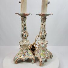 Vintage Mid Century Regency Ceramic Lamp Pair Original Wiring 16 Inch Tall picture