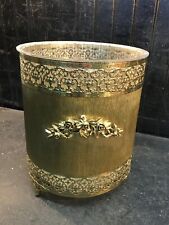 Vintage Mid Century Modern Gold Waste Trash Can Lucite Insert 10in x 8.5in picture
