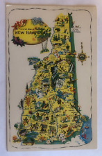 New Hampshire State Map, Landmarks & Attractions, Vintage Postcard, c1957 picture
