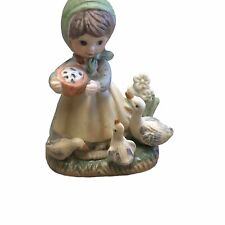 Napcoware Girl Feeding Ducks Hand Painted Porcelain Figurine 3” Tall picture