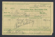 Vintage 1919 Receipt Western Soil Bacteria Co Sansome Street San Francisco CA picture