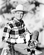 Gene Autry sits on his saddle with gun drawn 8x10 real photo picture
