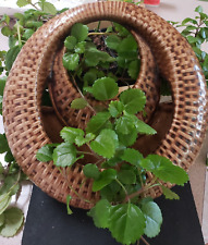 Vintage Ceramic Wall Pocket Brown/Tan Basket Weave Round Shaped Planter 10.5