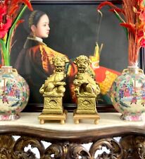 Foo Dog Figurine Pair Gardian Lion Plaster Statues Vintage Oriental Decor picture