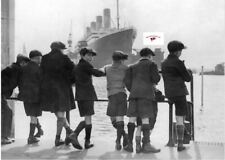 RMS TITANIC & OLYMPIC WHITE STAR LINE BOYS LOOKING AT OLYMPIC- DRY DOCK 1920'S picture