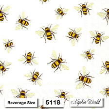 (5118) TWO Individual Paper BEVERAGE / COCKTAIL Decoupage Napkins - HONEY BEES picture
