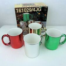 Vintage 80s 90s Ceramic Metallic Mug Set of 4 Christmas Holiday Coffee Tea Cup  picture