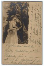 c1905 Sweet Couple Kissing Romance Sweden Posted Antique RPPC Photo Postcard picture