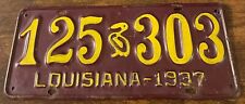 Vintage 1937 Louisiana License Plate 125 303 Pelican Embossed STEEL picture
