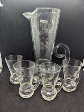 Vintage Etched Glass Decanter + 4 Glasses c. 1960s Clear Glass picture