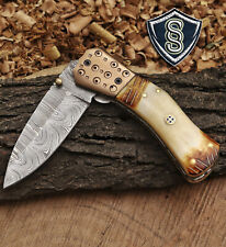 Custom Handemade Damascus Steel Pocket Folding Knife with Sheath picture