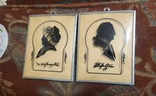 Vtg George & Martha Washington Reverse Painted Silhouettes Framed W Convex Glass picture