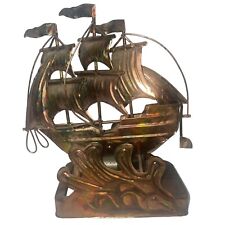 Vintage Brass Copper Metal Clipper Ship Music Box Rocks To Impossible Dream picture