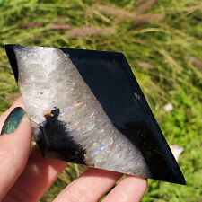 Black Agate Ice Druzy w/ Lots of Rainbows  Diamond Shape Crystal  | 114 Grams picture