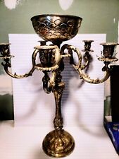 HUGE Gothic Standing Candelabra Candle Holder Silver Metal Holds 5 Heavy picture
