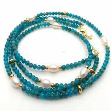 4mm Fashion natural Blue Kyanite white round pearl gold Necklace Square picture