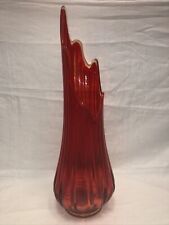 Vintage LE Smith Smoothie Red Amberina Swung Glass Vase 19” Fat Bottom MCM picture