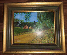 Original Miniature Oil On Board Painting, Farm On Country Road, Signed 