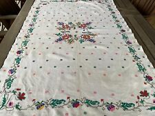 Antique Handwoven Hand Embroidered Tablecloth Homespun Linen Rustic Table Decor picture