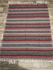 Vintage Mexican Serape Blanket Colorful Green Red Brown Black 72”X52” Aztec picture