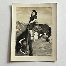 Vintage Snapshot Photograph Woman On Bucking Horse Arcade Ghost Town CA picture