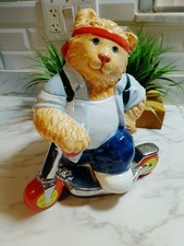 Clay Art Scooter Cat Cookie Jar Rare * Original Box 2001 picture