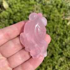1pc  Lovely Rose Quartz Goldfish Carving with Rainbow Healing Crystal picture