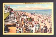 Boardwalk Beach Cottage Line Flag Ocean City Maryland Linen UNP Postcard c1940s picture