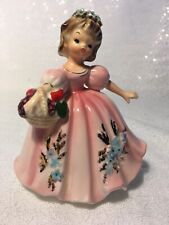 Vintage Girl Figurine Lefton Holding Basket of Apples Pink Dress GUC picture