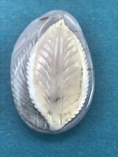 Finely Carved Light Gray Oval w White Jagged Edge Aspen Leaf Stone Pendant or  picture
