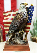 American Pride National Emblem Bald Eagle Perching On Tree By Flag Figurine 9