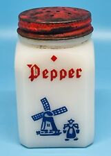 McKee MILK GLASS Pepper SPICE JAR Dutch BLUE Red Lid SHAKER Antique Vintage 3