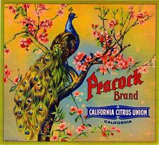 Peacock Brand California Citrus Union Orange Fruit Retro Crate Label Art Print picture