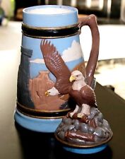 HUGE MASSIVE VINTAGE NATIVE AMERICAN BALD EAGLE LID HEAVY 3.5 LITER CLAY STEIN picture