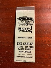 The Gables Steaks Seafood Weaverville Califoria CA Vintage Matchcover picture