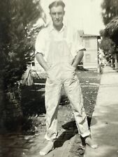 N7 Photograph 1920's Handsome Man Farmer Overalls Socks Attractive Sexy Cute picture