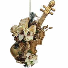 Victorian Gold Violin Christmas Ornament Wall Hanging Jumbo 19 Inch Floral picture