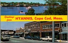 c1960s HYANNIS, Cape Cod Massachusetts Postcard Harbor / Main Street Scenes picture