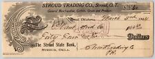 Stroud Trading Co. / Plant Seed Co. Oklahoma Territory 1904 Bank Check picture