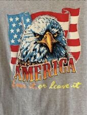 Patriotic Eagle Flag “America Love It Or Leave It” Tshirt Mens Large Gray Stripe picture