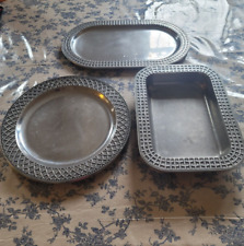 3 Pack Wilton Armetale Basketweave Serving Dish Platter set oval, basket, round picture
