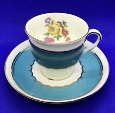 Vintage AYNSLEY Mini Tea Cup and Saucer Blue White Gold Trim Rose Floral England picture