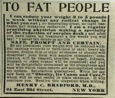 1900s 1903 Ad To Fat People Book Obesity Its Cause & Cure Henry C Bradford MD NY picture