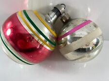 VIntage Lot of 2 Silver Striped Christmas Glass Ball Ornaments USA picture