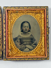 Antique 1/9th Plate Tintype young girl w/ blush cheeks in case civil war era picture