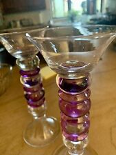 Vintage Purple/Lavender  Ornate Pair Of Glass Candle Holders 8” Rare picture