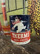 VINTAGE 1945 THERMO ANTI FREEZE ONE GALLON TIN CAN SIGN SNOWMAN MODEL T  A CAR picture